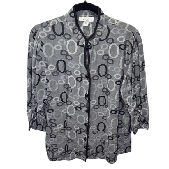 Dressbarn Woman Button Down Top Gray Black Circle Print Size 14/16 - Picture 1 of 5